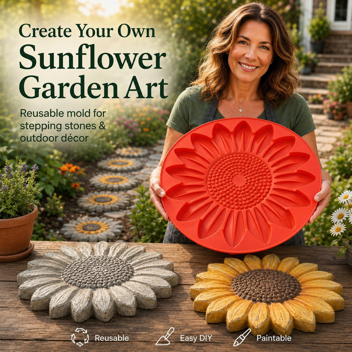 💥 LAST DAY 49% OFF🌻 Reusable Sunflower Stepping Stone Mold