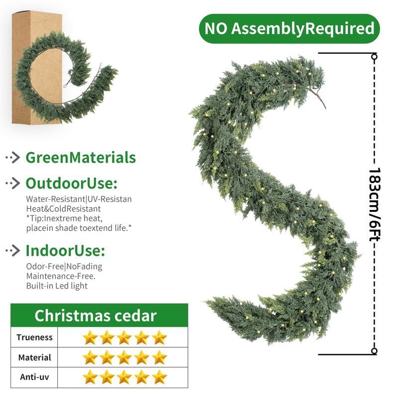 🏆 2026 HOT SALE 💥 6FT Pre‑lit Christmas Cedar Garland