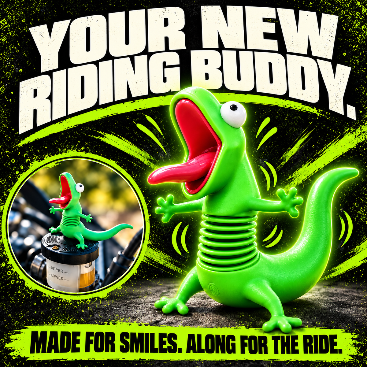 🦎🏍️ Wobbly Riding Buddy – Fun Lizard Car & Motorcycle Dashboard Decor 🎉