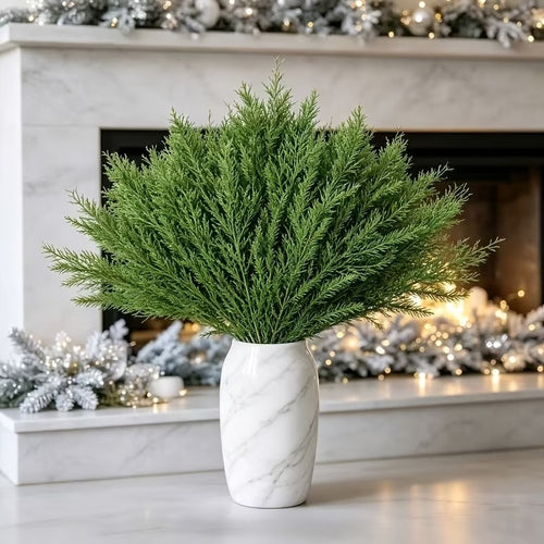 20pcs Artificial Pine Branches, Dense Green Needles, Thickened Plastic Material - Wreaths And Table Centerpieces For Indoor/Outdoor Use, Suitable For Christmas, Halloween, Easter, Thanksgiving, And Winter Decorations, Home, Garden, And Party