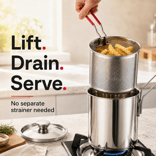 2026 Personal Mini Deep Fryer Set-Stainless Steel Pot With Lift-Out Draining Basket & Food Tongs