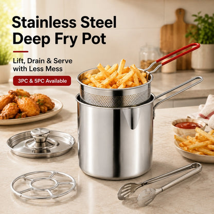 2026 Personal Mini Deep Fryer Set-Stainless Steel Pot With Lift-Out Draining Basket & Food Tongs