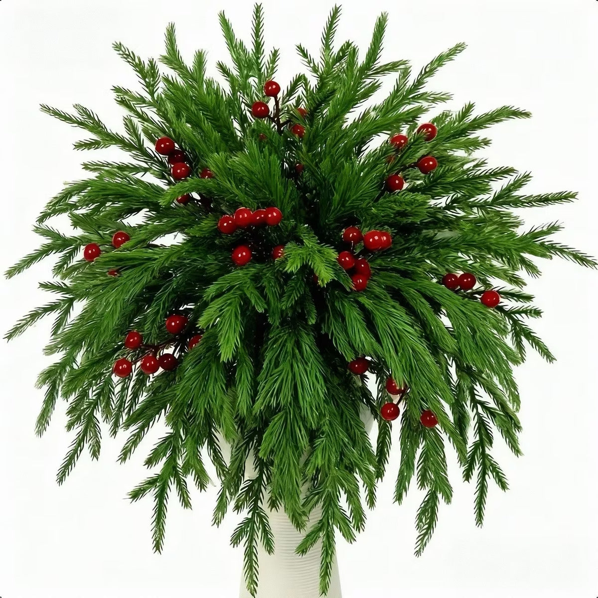 32pcs Artificial Norfolk Pine Branches, Closely Resembling Real Pine Trees With Vibrant Green Needles And Red Berries, Ideal For Christmas Decorations And Vase Fillers. Suitable For Both Indoor And Outdoor Environments, UV Resistant
