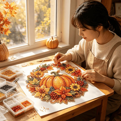Fall Pumpkin Diamond Art Wreath-Cozy DIY Autumn Decor