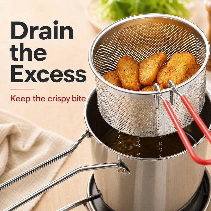2026 Personal Mini Deep Fryer Set-Stainless Steel Pot With Lift-Out Draining Basket & Food Tongs