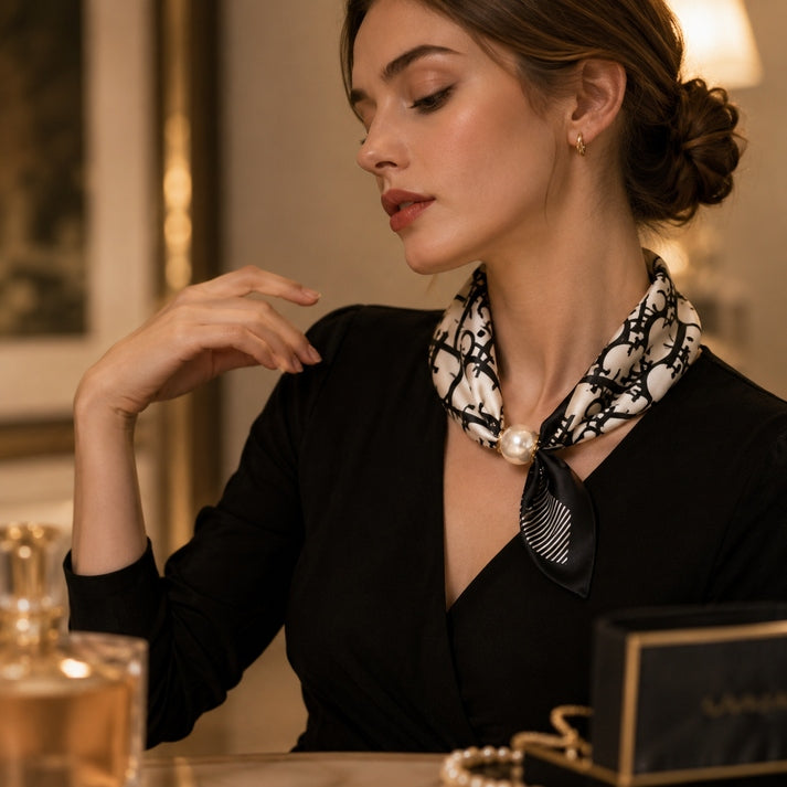 Effortless Glamour: Pop-On PearI Necklace Scarf