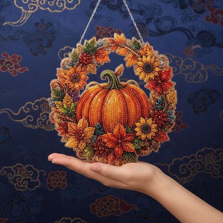 Fall Pumpkin Diamond Art Wreath-Cozy DIY Autumn Decor
