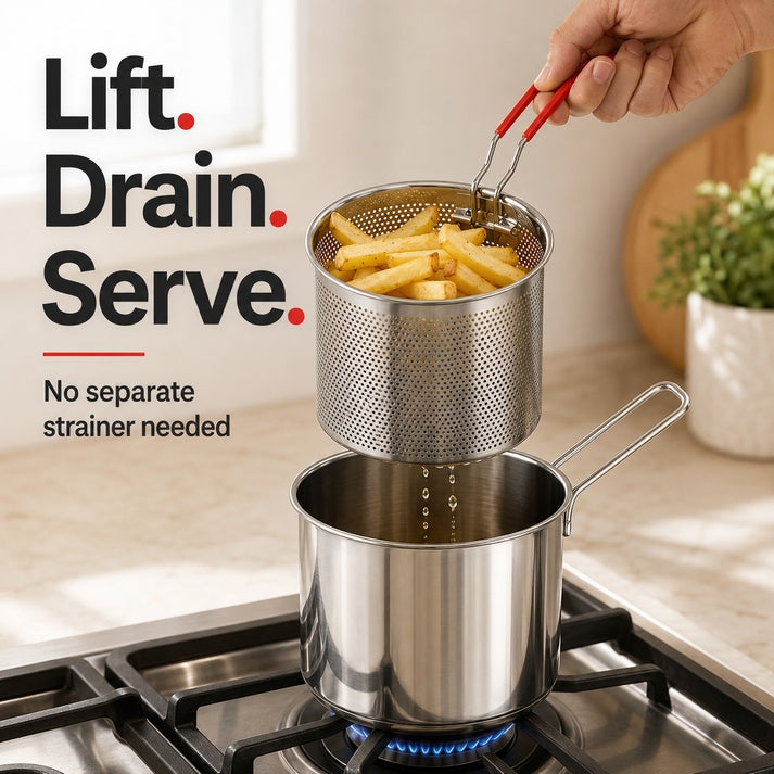 2026 Personal Mini Deep Fryer Set-Stainless Steel Pot With Lift-Out Draining Basket & Food Tongs