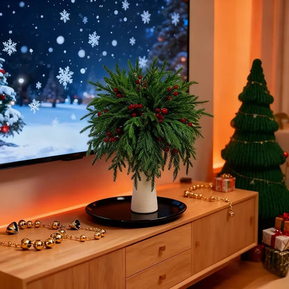 32pcs Artificial Norfolk Pine Branches, Closely Resembling Real Pine Trees With Vibrant Green Needles And Red Berries, Ideal For Christmas Decorations And Vase Fillers. Suitable For Both Indoor And Outdoor Environments, UV Resistant