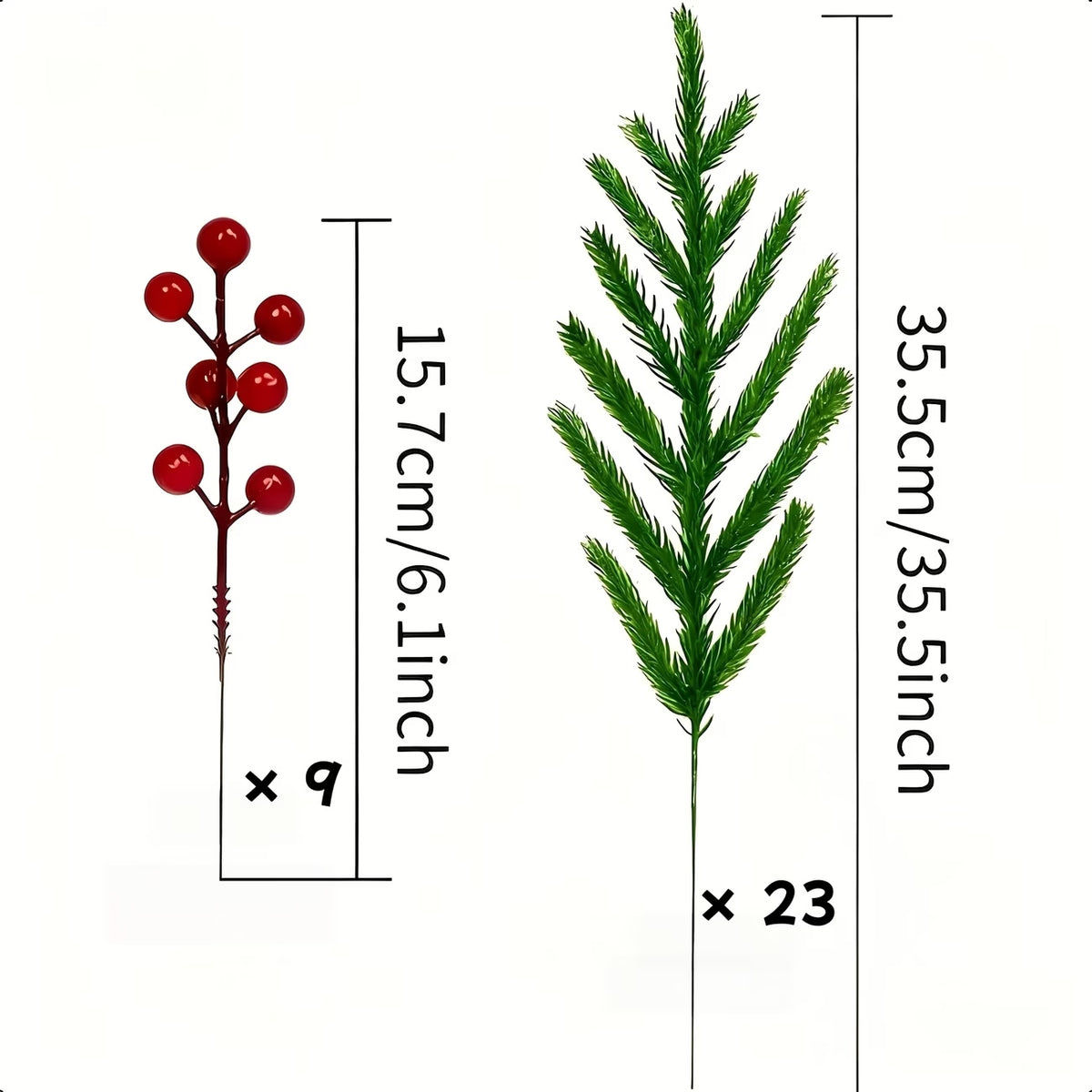 32pcs Artificial Norfolk Pine Branches, Closely Resembling Real Pine Trees With Vibrant Green Needles And Red Berries, Ideal For Christmas Decorations And Vase Fillers. Suitable For Both Indoor And Outdoor Environments, UV Resistant