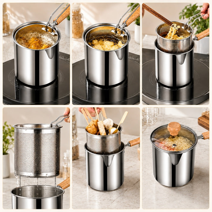 2026 Personal Mini Deep Fryer Set-Stainless Steel Pot With Lift-Out Draining Basket & Food Tongs
