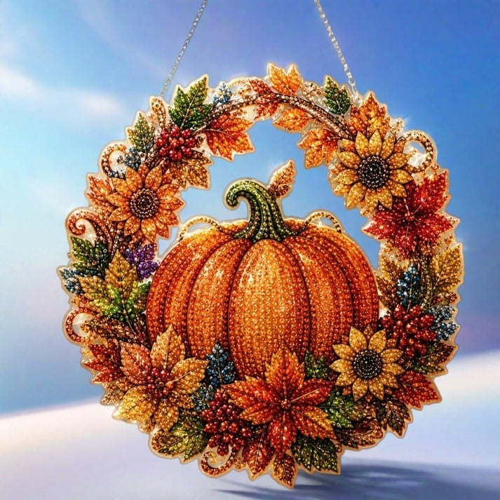 Fall Pumpkin Diamond Art Wreath-Cozy DIY Autumn Decor