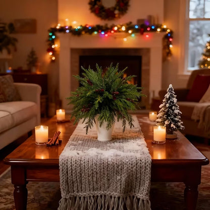 32pcs Artificial Norfolk Pine Branches, Closely Resembling Real Pine Trees With Vibrant Green Needles And Red Berries, Ideal For Christmas Decorations And Vase Fillers. Suitable For Both Indoor And Outdoor Environments, UV Resistant