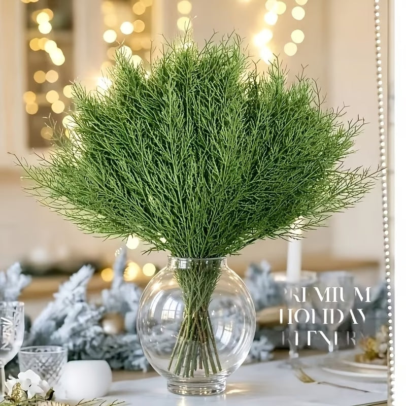 20pcs Artificial Pine Branches, Dense Green Needles, Thickened Plastic Material - Wreaths And Table Centerpieces For Indoor/Outdoor Use, Suitable For Christmas, Halloween, Easter, Thanksgiving, And Winter Decorations, Home, Garden, And Party