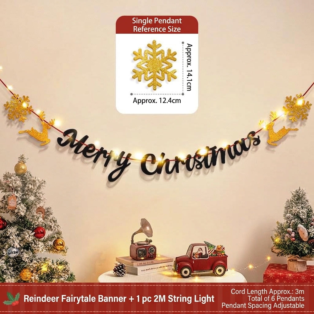 Merry Christmas Felt Letter Garland With LED Lights, Xmas Party Wall Hanging Decor