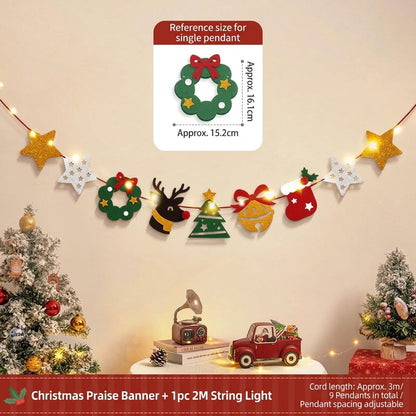 Merry Christmas Felt Letter Garland With LED Lights, Xmas Party Wall Hanging Decor