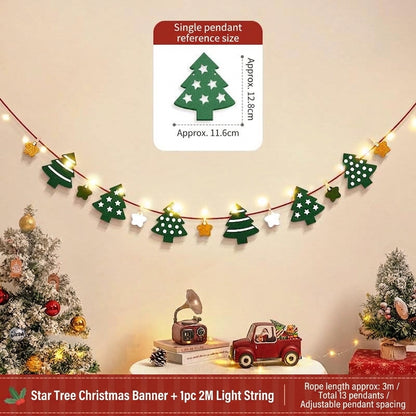 Merry Christmas Felt Letter Garland With LED Lights, Xmas Party Wall Hanging Decor
