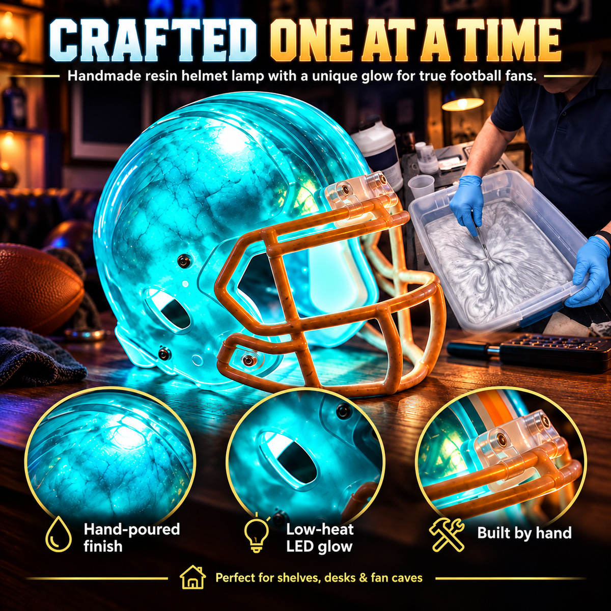 🏈 Handmade Football Helmet Lamp（Includes a random selection of team stickers 32 teams）