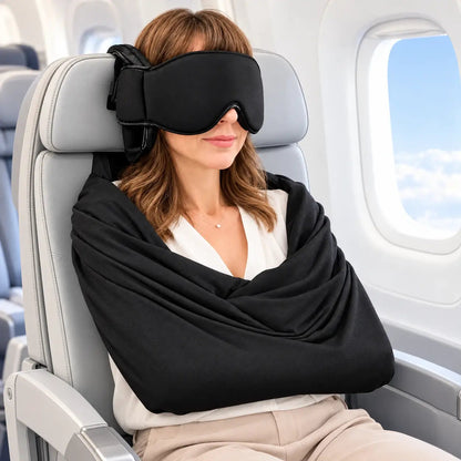 3-in-1 Airplane Sleep Support System – Travel Pillow, Eye Mask & Body Sling