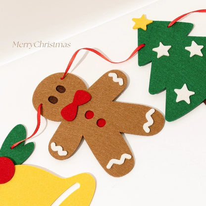 Merry Christmas Felt Letter Garland With LED Lights, Xmas Party Wall Hanging Decor