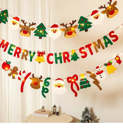 Merry Christmas Felt Letter Garland With LED Lights, Xmas Party Wall Hanging Decor