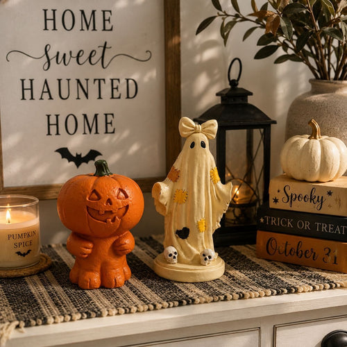 Halloween Pumpkin Man Resin Figurine, Ghost Desktop Party Ornament