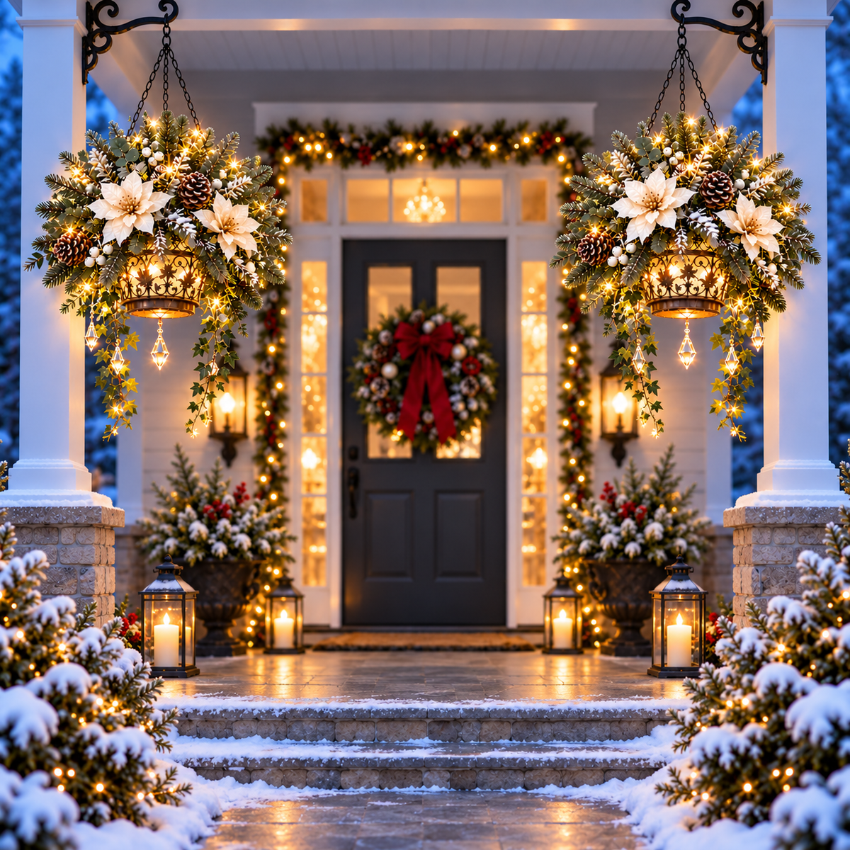 ✨❄️ Frosted Bloom Glow™ | Lighted Hanging Christmas Floral Decor