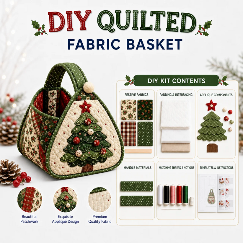 Christmas Quilted Carry Basket Sewing Kit