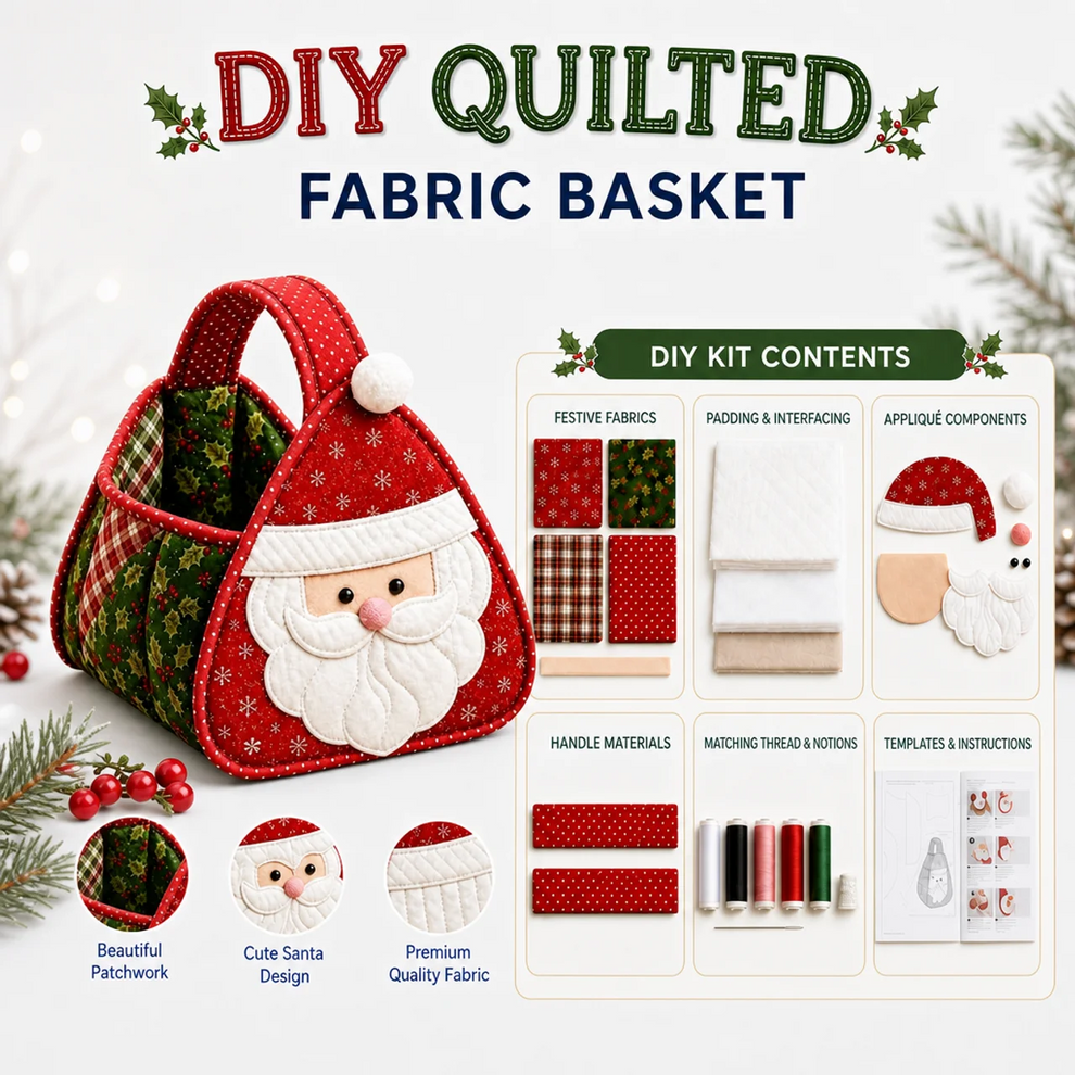 Christmas Quilted Carry Basket Sewing Kit