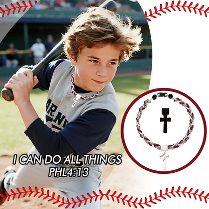 ✝️⚾Triple-Rope Tornado Baseball Necklace – Cross Charm Pendant with 'I CAN DO ALL THINGS PHL4:13'