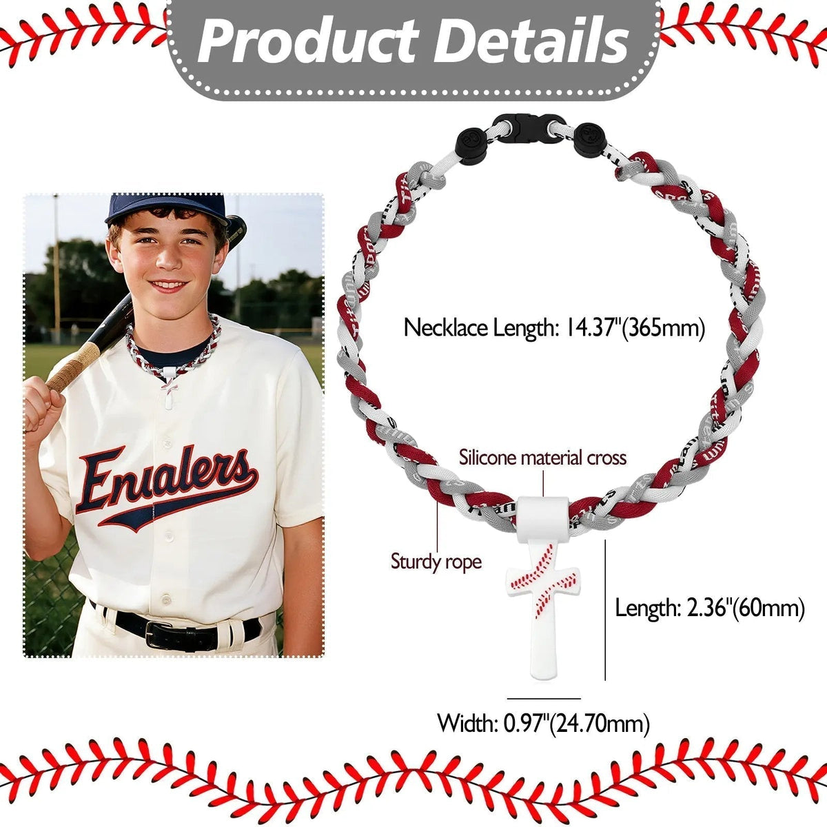 ✝️⚾Triple-Rope Tornado Baseball Necklace – Cross Charm Pendant with 'I CAN DO ALL THINGS PHL4:13'