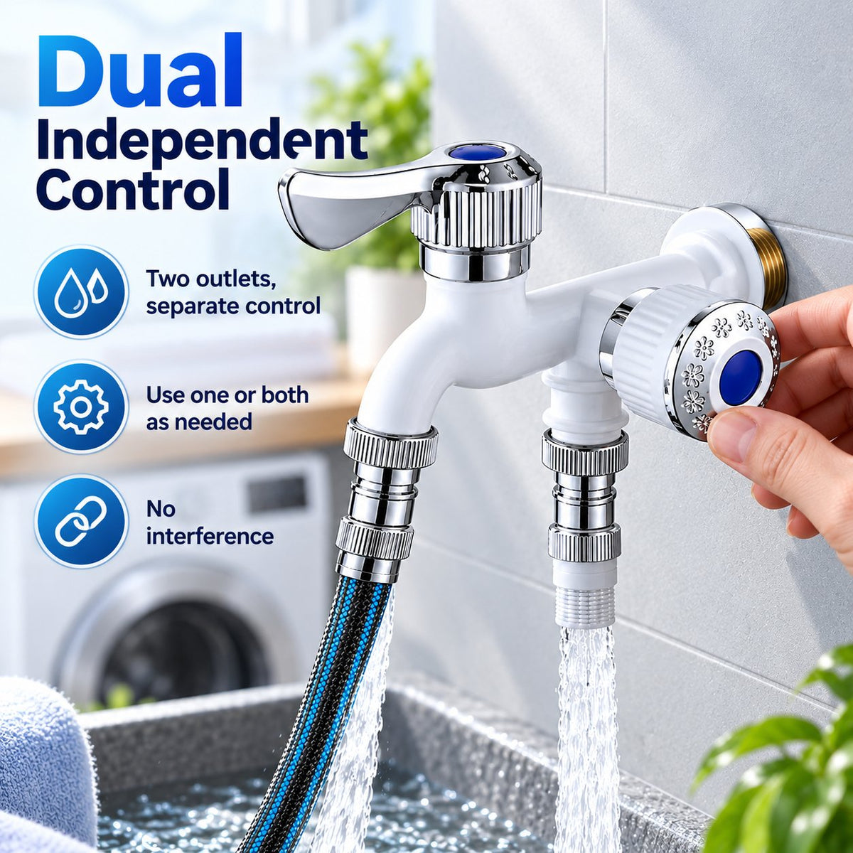 🎉Dual-Outlet Water Faucet | Run Washer & Hose Simultaneously ⚡