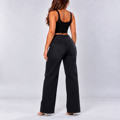 Mid-Low Rise Stretch Wide-Leg Jeans