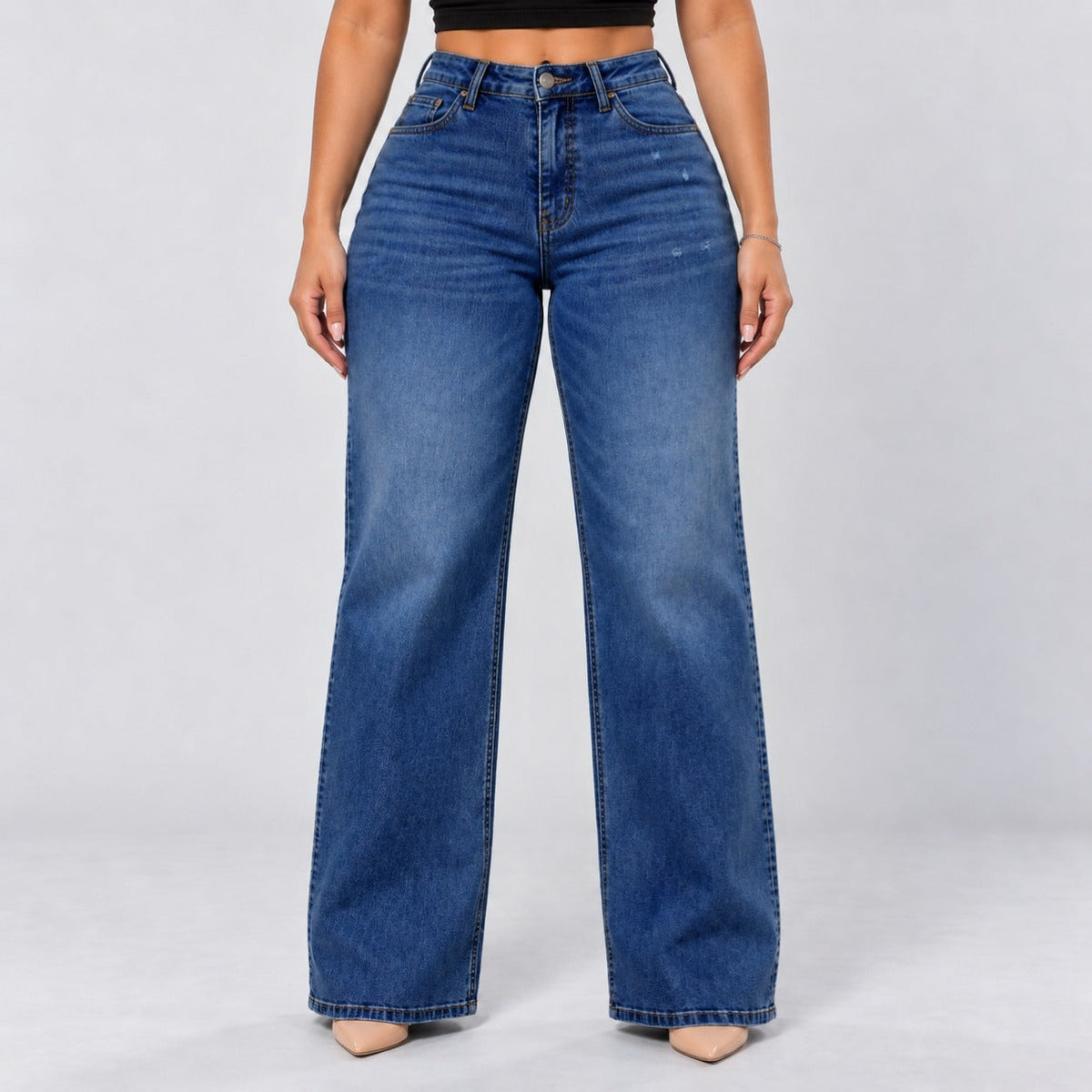 Mid-Low Rise Stretch Wide-Leg Jeans