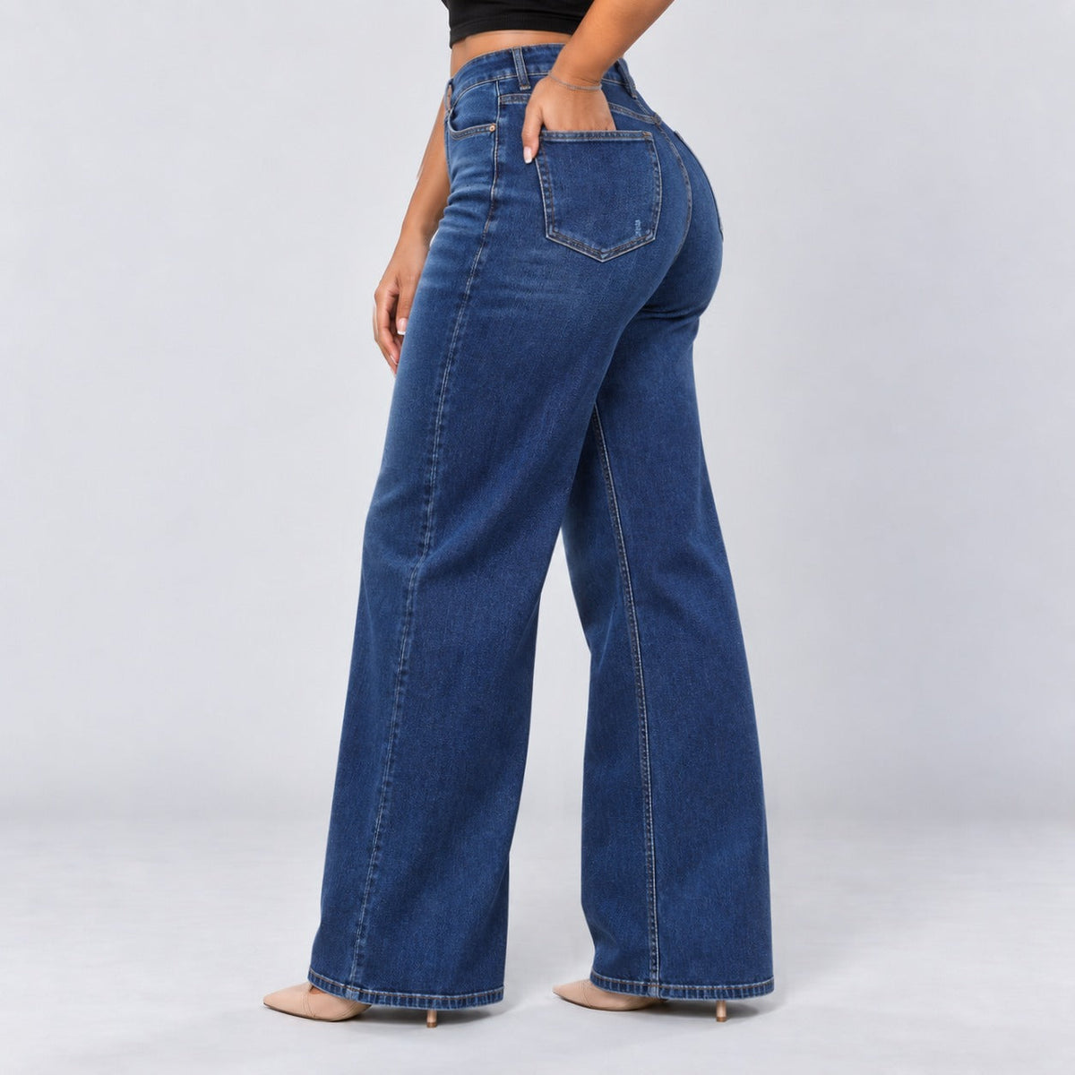 Mid-Low Rise Stretch Wide-Leg Jeans