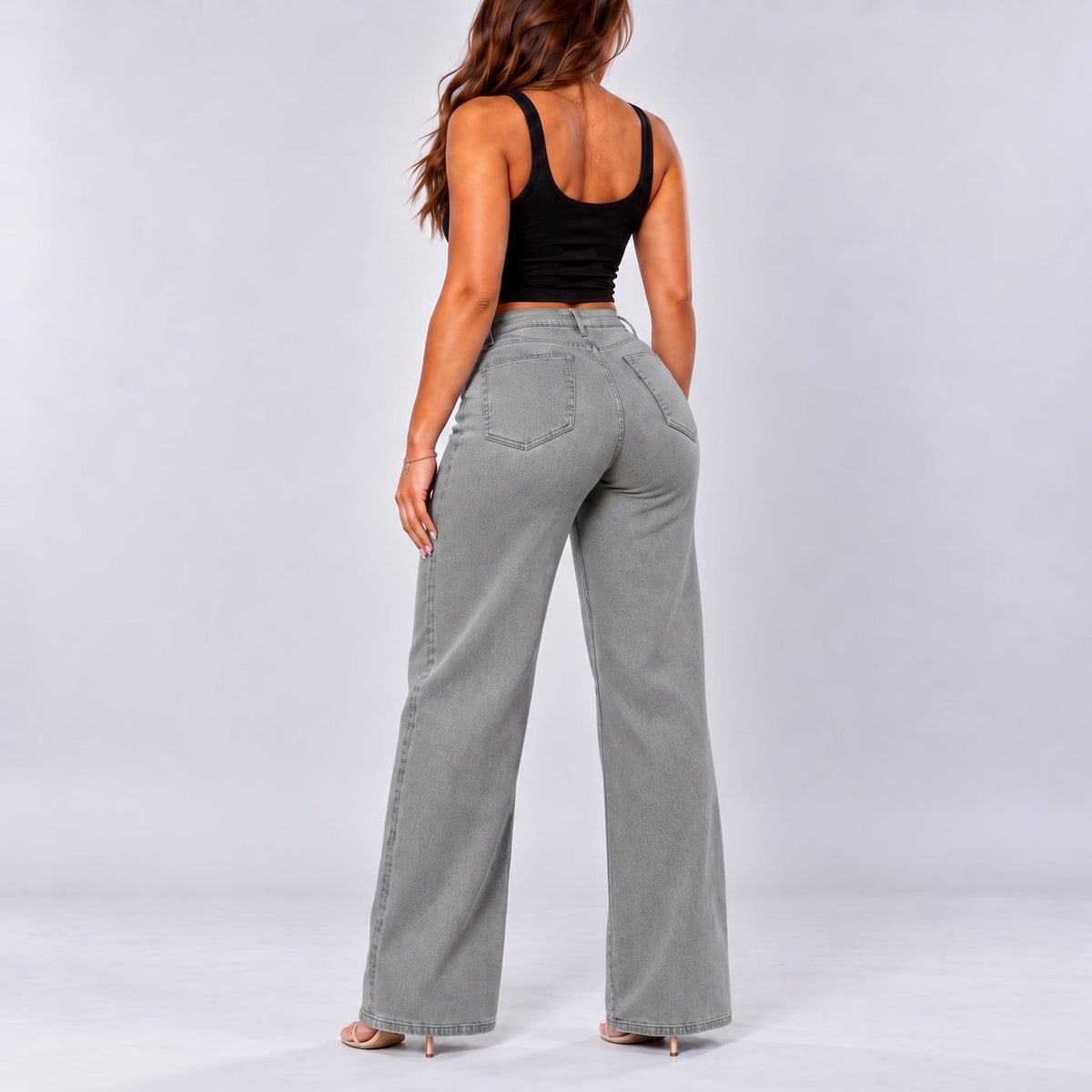 Mid-Low Rise Stretch Wide-Leg Jeans