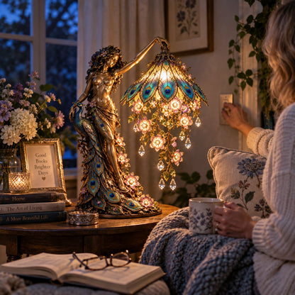 ⏰Limited Stock 50% OFF - 🦚 Peacock Goddess Stained Table Lamp