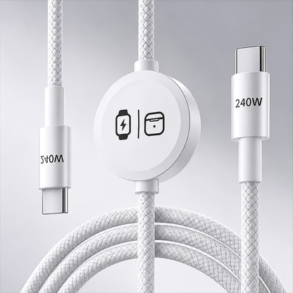 ⚡ 240W 3-in-1 USB-C Travel Charger – Portable Magnetic Watch Charger with 5FT Braided Fast Charging Cable for iPhone, Apple Watch, AirPods, Laptops & Samsung
