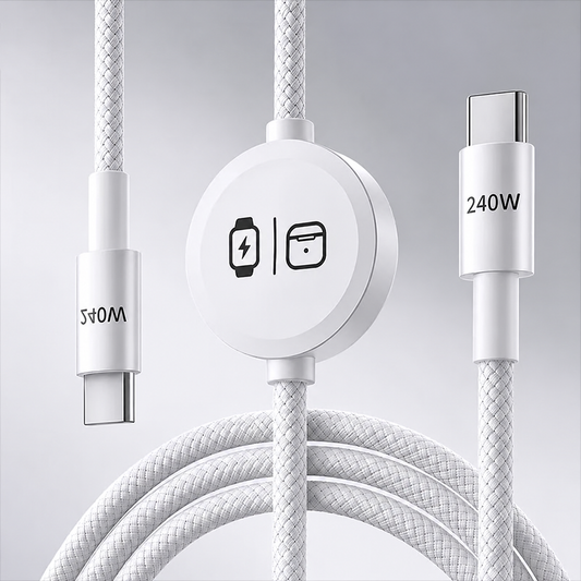 ⚡ 240W 3-in-1 USB-C Travel Charger – Portable Magnetic Watch Charger with 5FT Braided Fast Charging Cable for iPhone, Apple Watch, AirPods, Laptops & Samsung