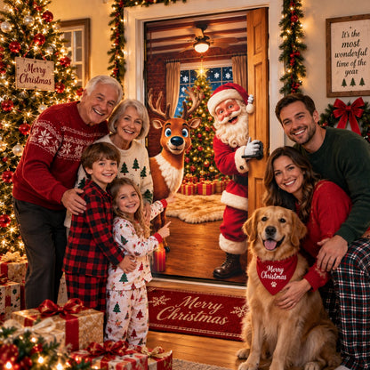 🎅Christmas Door Curtain – Stretchy Santa and Reindeer Door Decoration