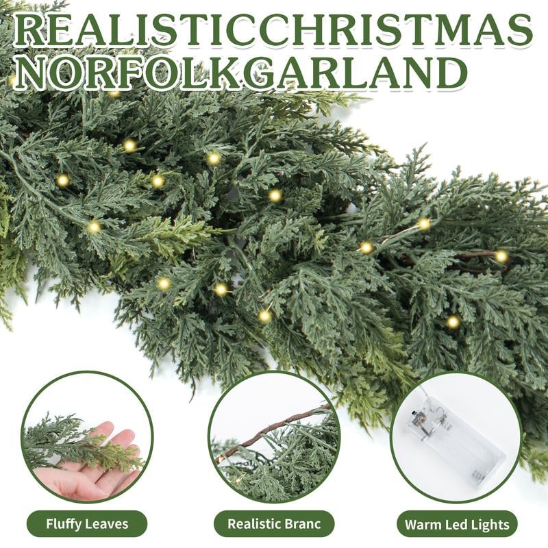 🏆 2026 HOT SALE 💥 6FT Pre‑lit Christmas Cedar Garland