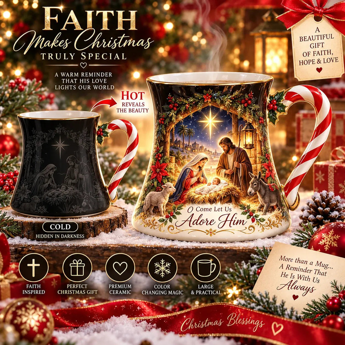 ⏳ Last Day 49% OFF – 🎄Christmas Magic Heat-Reveal Mug | 350 mL Color-Changing Santa Village Cup ☕