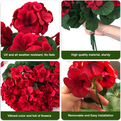 🌸 Lush, UV-Resistant Artificial Geraniums – Real Look, No Maintenance! 🌞🏡💐
