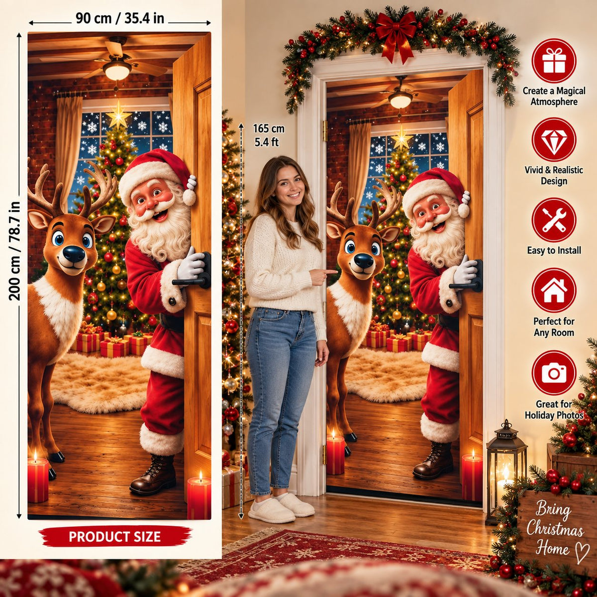 🎅Christmas Door Curtain – Stretchy Santa and Reindeer Door Decoration