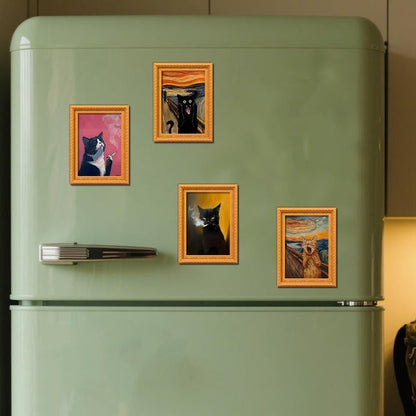 Funny Cat Fridge Magnet - Vintage Art Frame