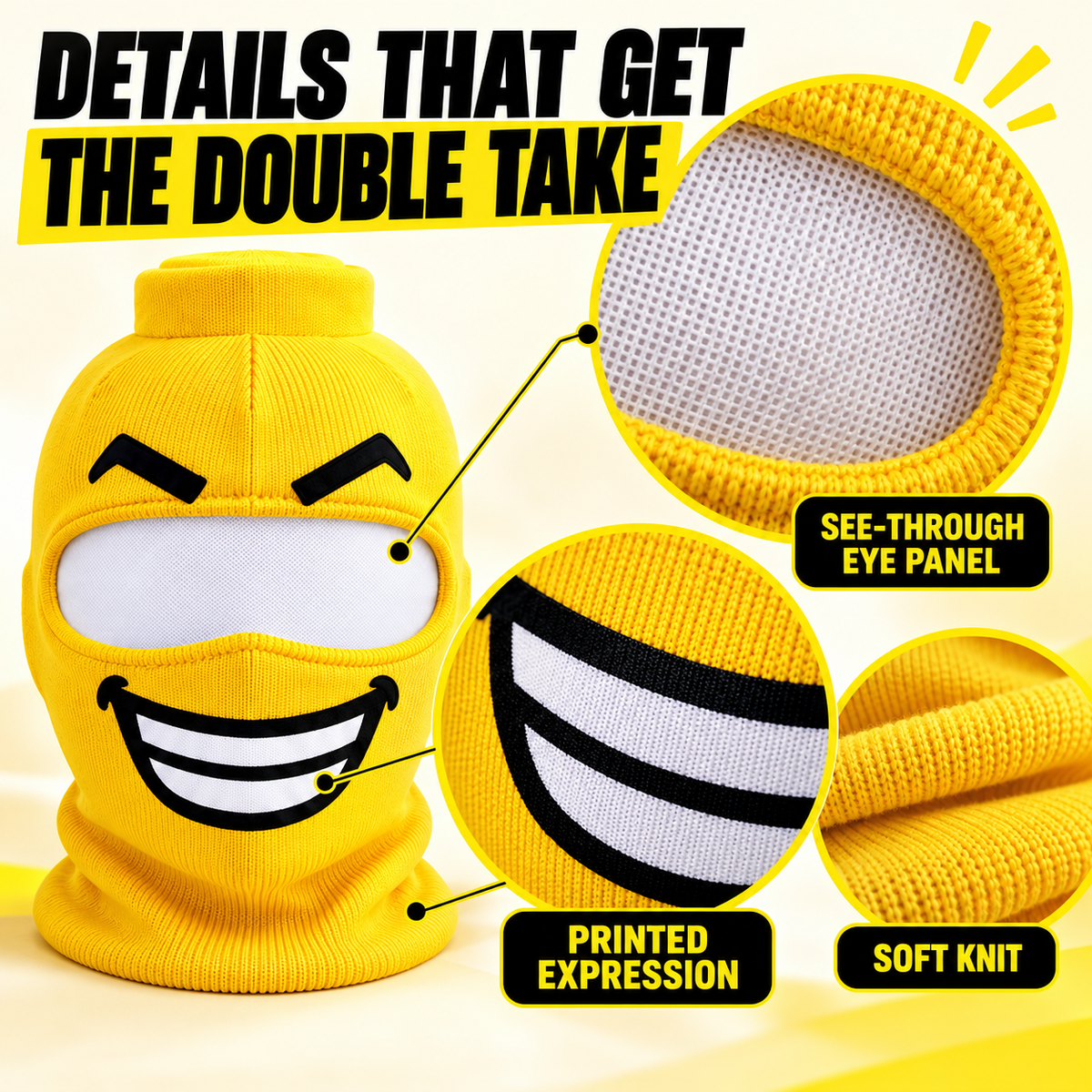 😂 Funny Face Knit Mask | 4 Expressions