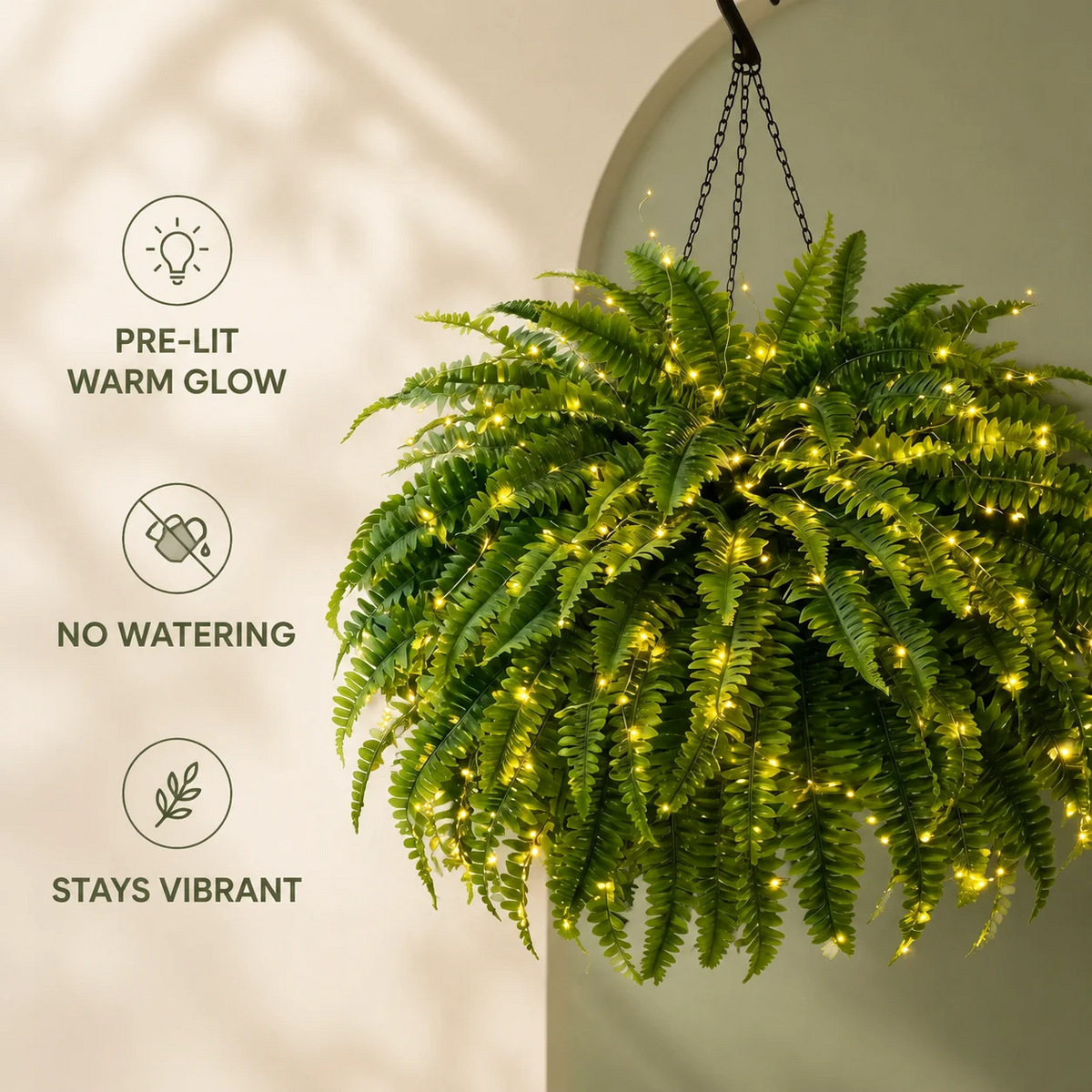 🔥Last Day 60% OFF🔥Oversized Pre-Lit Artificial Boston Ferns --No watering, No fading