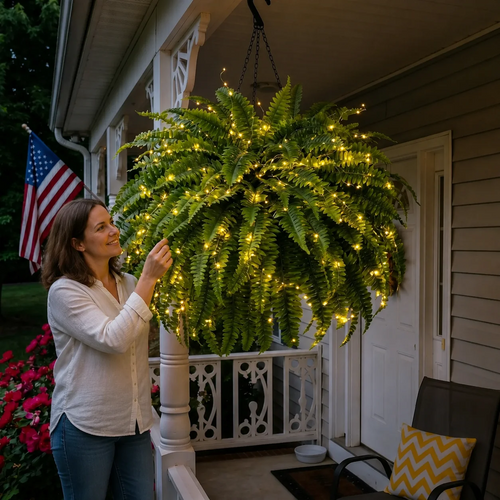 🔥Last Day 60% OFF🔥Oversized Pre-Lit Artificial Boston Ferns --No watering, No fading