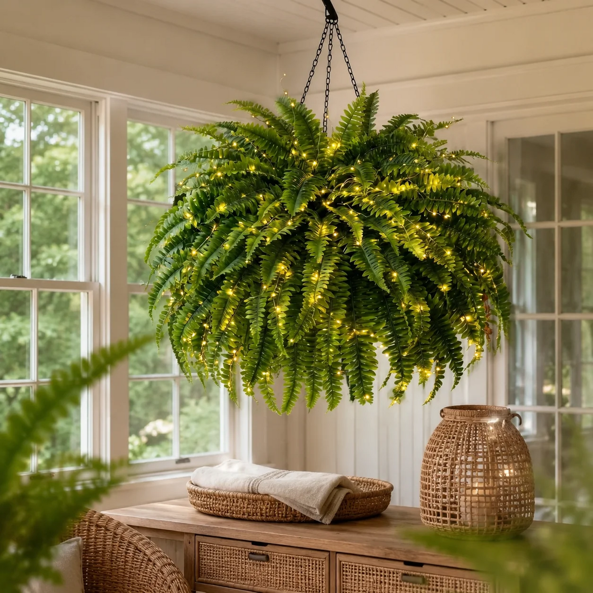 🔥Last Day 60% OFF🔥Oversized Pre-Lit Artificial Boston Ferns --No watering, No fading