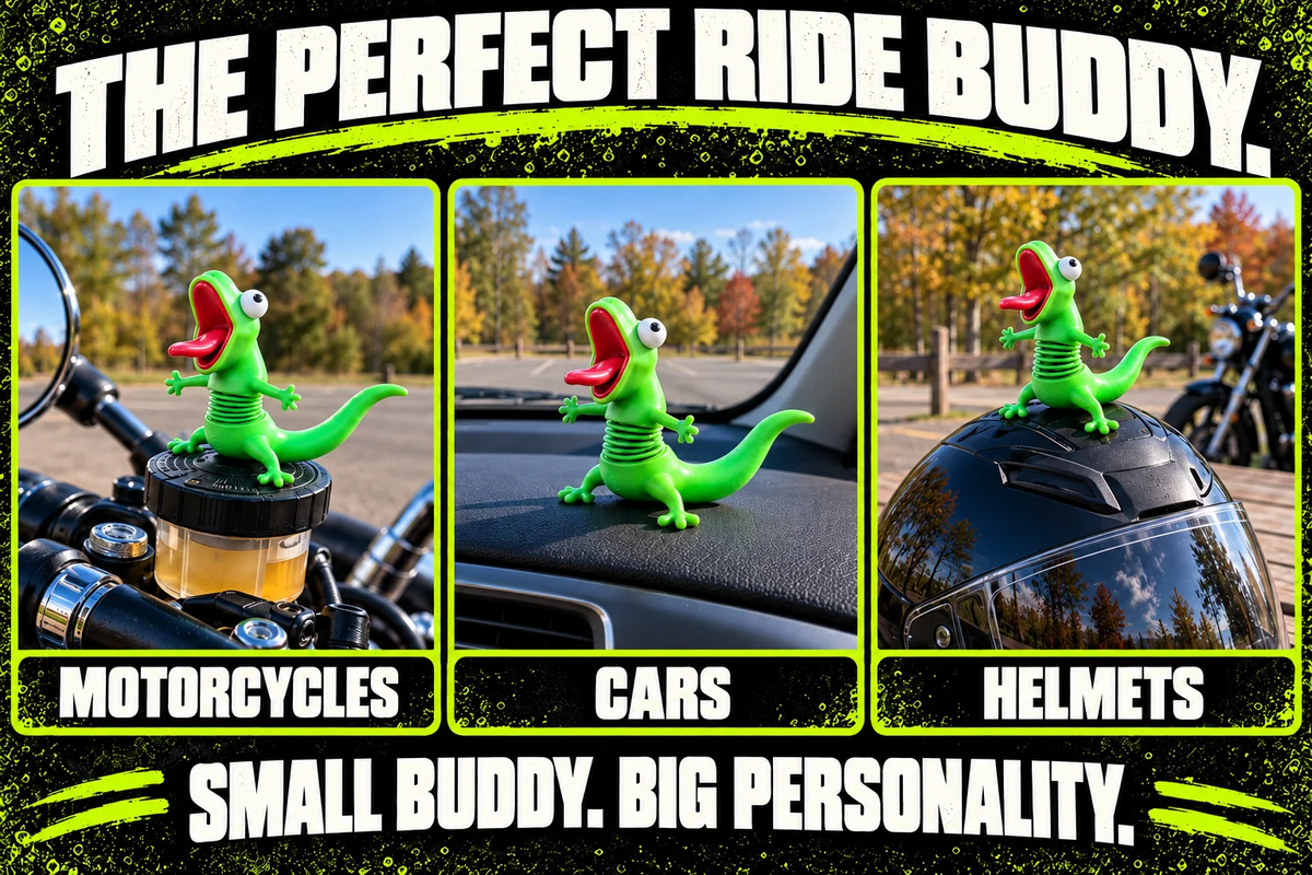 🦎🏍️ Wobbly Riding Buddy – Fun Lizard Car & Motorcycle Dashboard Decor 🎉
